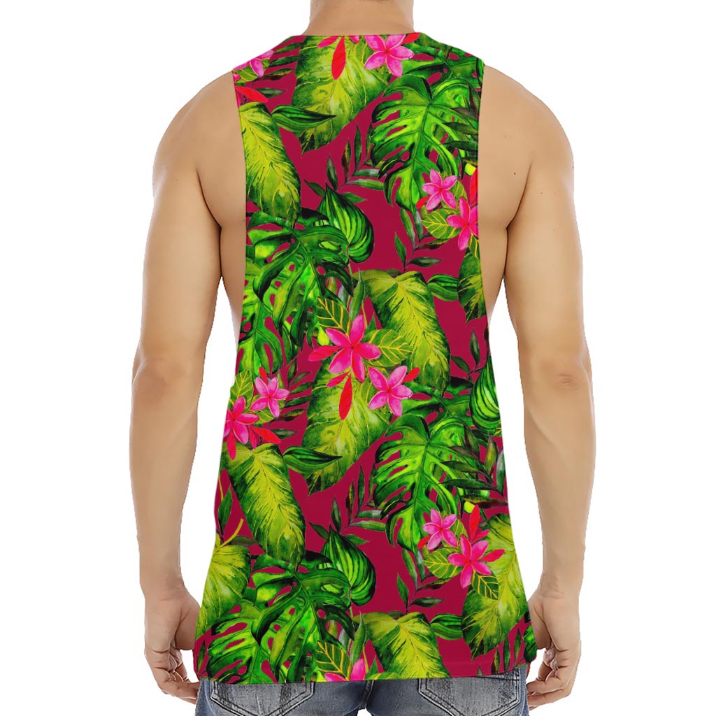 Pink Hawaiian Tropical Pattern Print Men's Muscle Tank Top