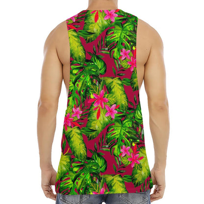 Pink Hawaiian Tropical Pattern Print Men's Muscle Tank Top