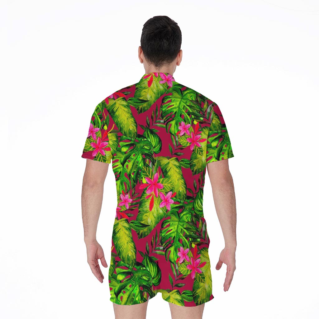 Pink Hawaiian Tropical Pattern Print Men's Rompers