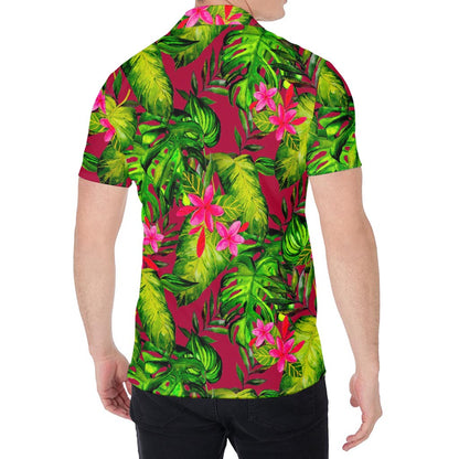 Pink Hawaiian Tropical Pattern Print Men's Shirt