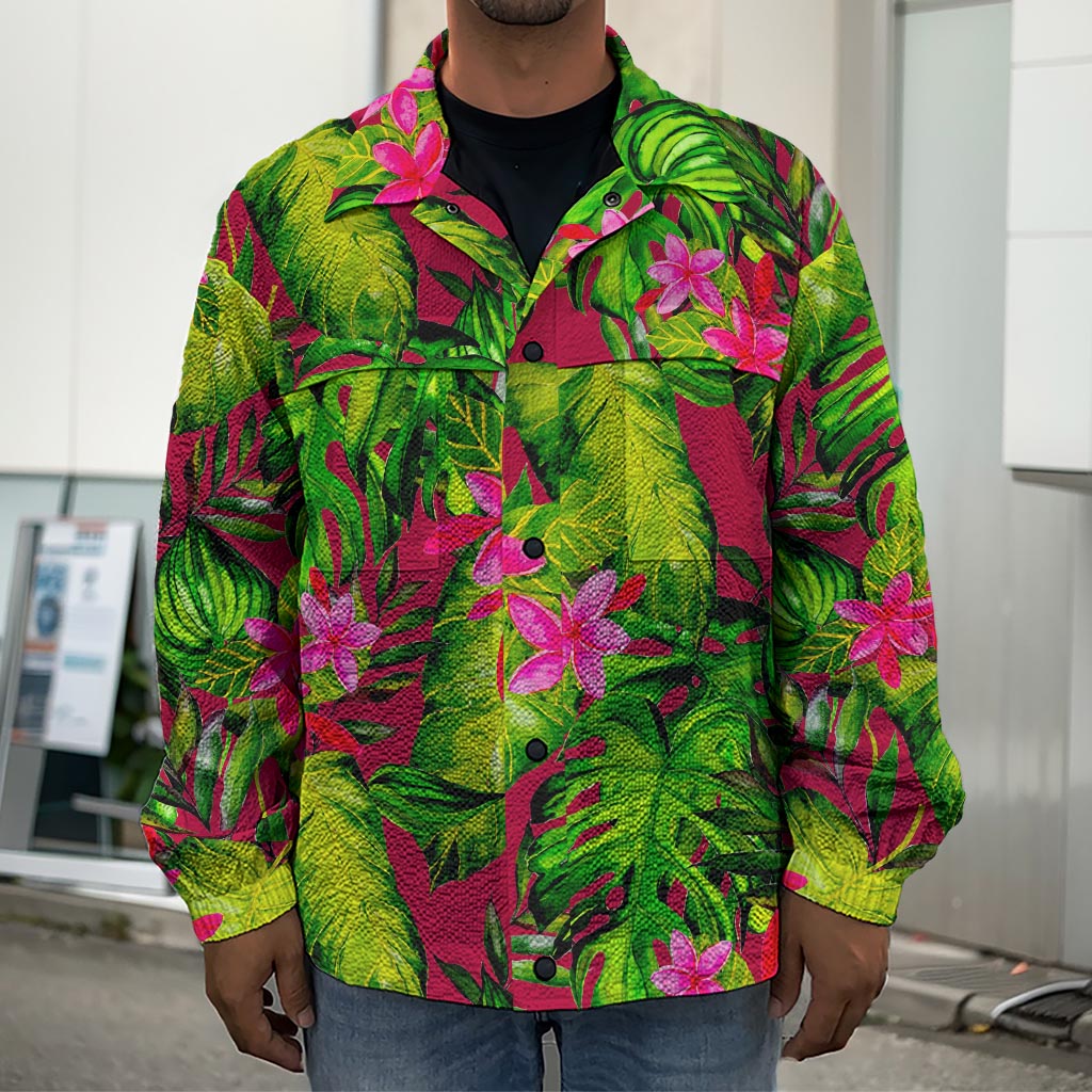 Pink Hawaiian Tropical Pattern Print Men's Shirt Jacket