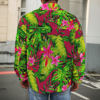 Pink Hawaiian Tropical Pattern Print Men's Shirt Jacket