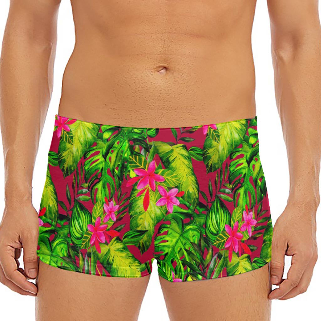 Pink Hawaiian Tropical Pattern Print Men's Short Boxer Briefs