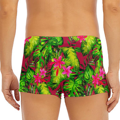 Pink Hawaiian Tropical Pattern Print Men's Short Boxer Briefs