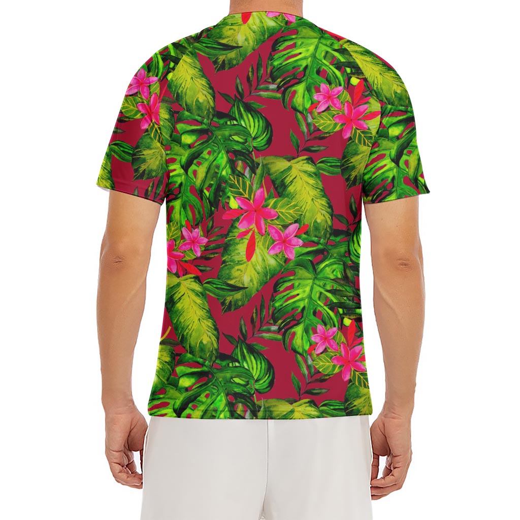 Pink Hawaiian Tropical Pattern Print Men's Short Sleeve Rash Guard