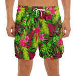 Pink Hawaiian Tropical Pattern Print Men's Split Running Shorts
