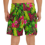 Pink Hawaiian Tropical Pattern Print Men's Split Running Shorts