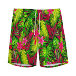 Pink Hawaiian Tropical Pattern Print Men's Sports Shorts