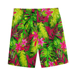 Pink Hawaiian Tropical Pattern Print Men's Sports Shorts