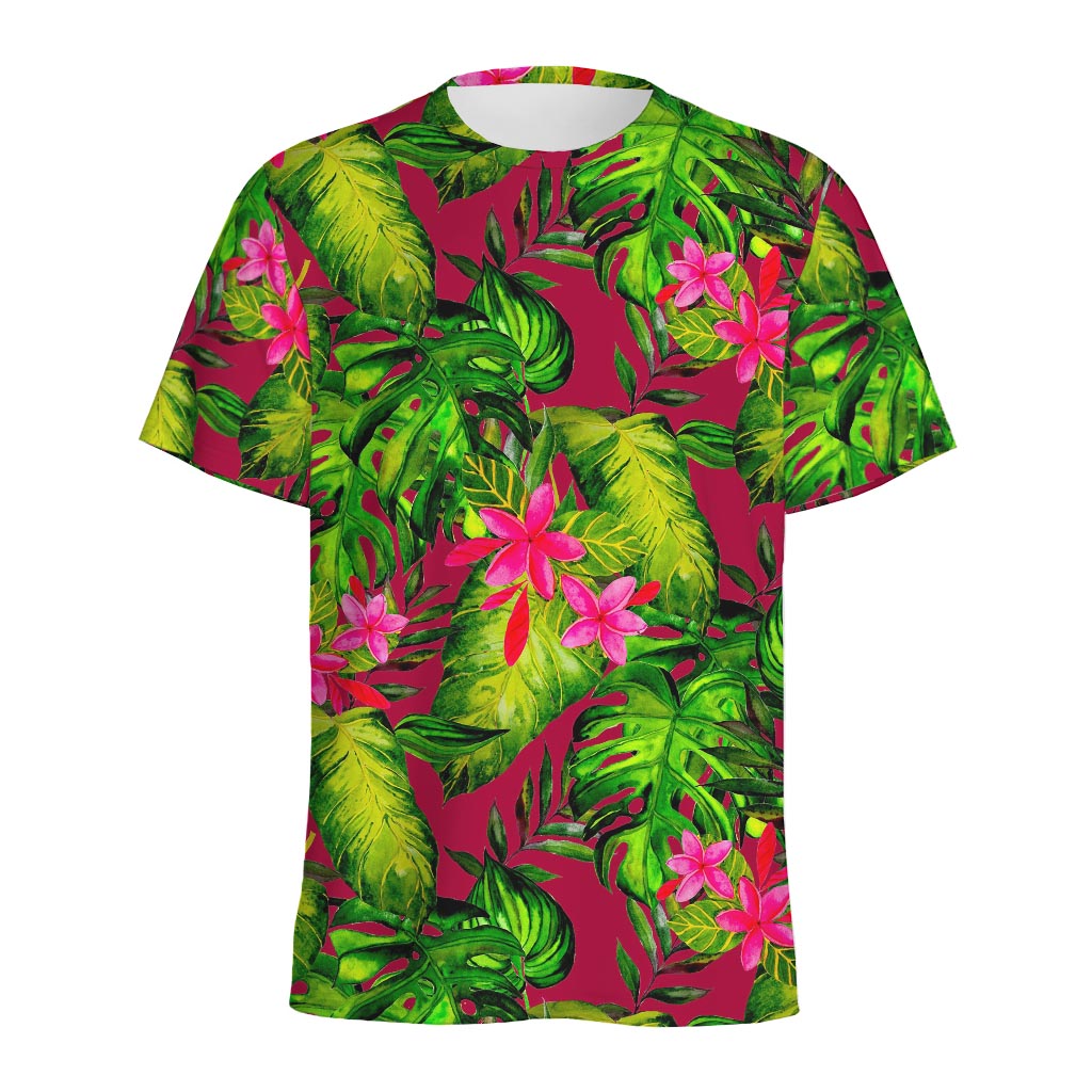 Pink Hawaiian Tropical Pattern Print Men's Sports T-Shirt