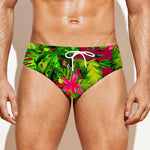 Pink Hawaiian Tropical Pattern Print Men's Swim Briefs