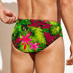 Pink Hawaiian Tropical Pattern Print Men's Swim Briefs