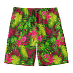 Pink Hawaiian Tropical Pattern Print Men's Swim Trunks