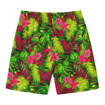 Pink Hawaiian Tropical Pattern Print Men's Swim Trunks