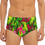 Pink Hawaiian Tropical Pattern Print Men's Triangle Swim Briefs