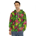 Pink Hawaiian Tropical Pattern Print Men's Velvet Pullover Hoodie