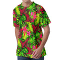Pink Hawaiian Tropical Pattern Print Men's Velvet T-Shirt