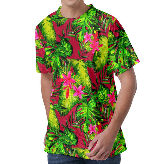 Pink Hawaiian Tropical Pattern Print Men's Velvet T-Shirt