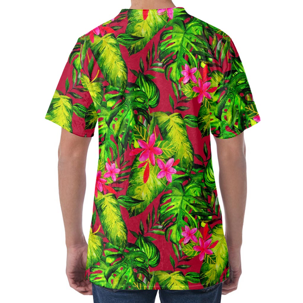 Pink Hawaiian Tropical Pattern Print Men's Velvet T-Shirt