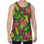 Pink Hawaiian Tropical Pattern Print Men's Velvet Tank Top
