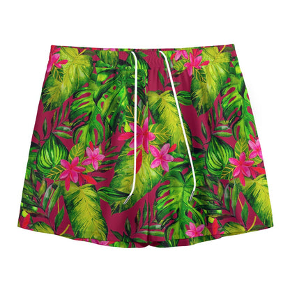 Pink Hawaiian Tropical Pattern Print Mesh Shorts