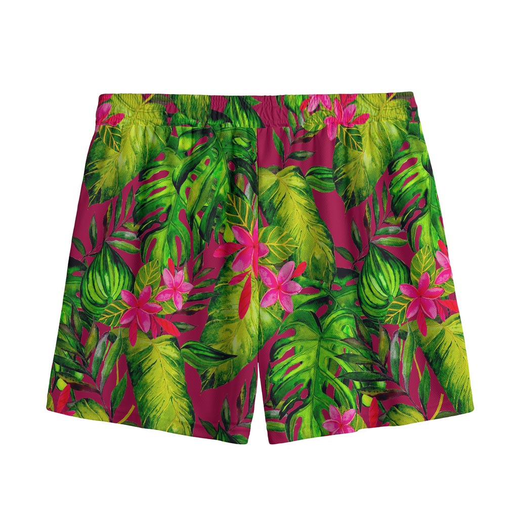 Pink Hawaiian Tropical Pattern Print Mesh Shorts