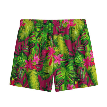 Pink Hawaiian Tropical Pattern Print Mesh Shorts