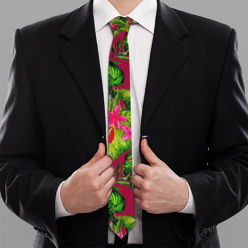 Pink Hawaiian Tropical Pattern Print Necktie