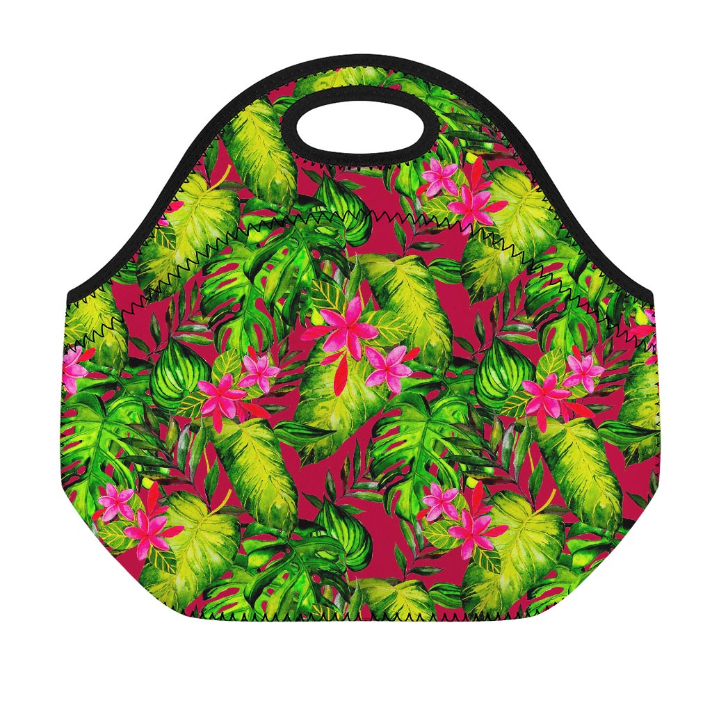 Pink Hawaiian Tropical Pattern Print Neoprene Lunch Bag