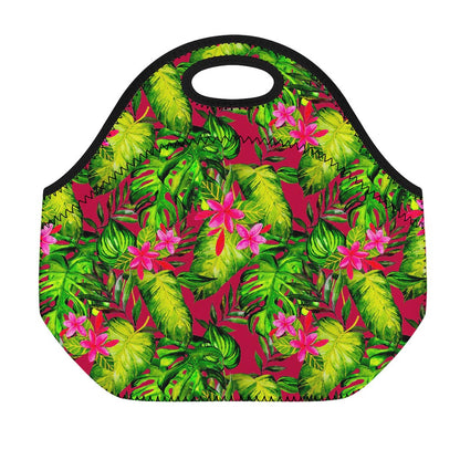 Pink Hawaiian Tropical Pattern Print Neoprene Lunch Bag