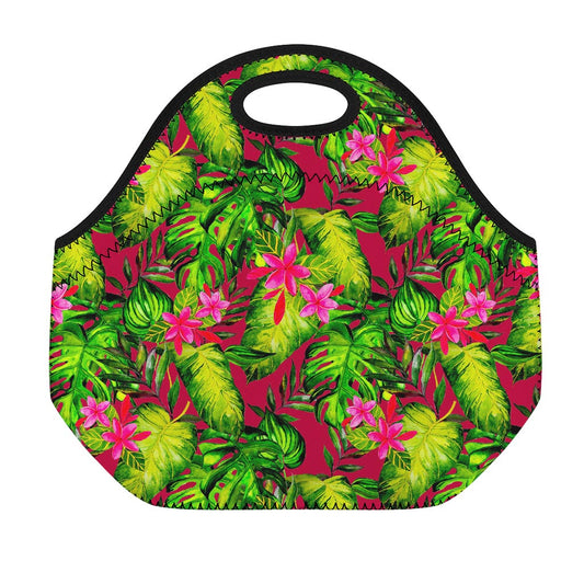 Pink Hawaiian Tropical Pattern Print Neoprene Lunch Bag