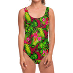 Pink Hawaiian Tropical Pattern Print One Piece Swimsuit