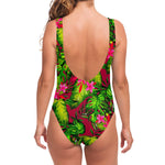Pink Hawaiian Tropical Pattern Print One Piece Swimsuit