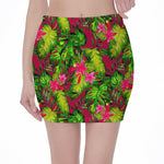 Pink Hawaiian Tropical Pattern Print Pencil Mini Skirt