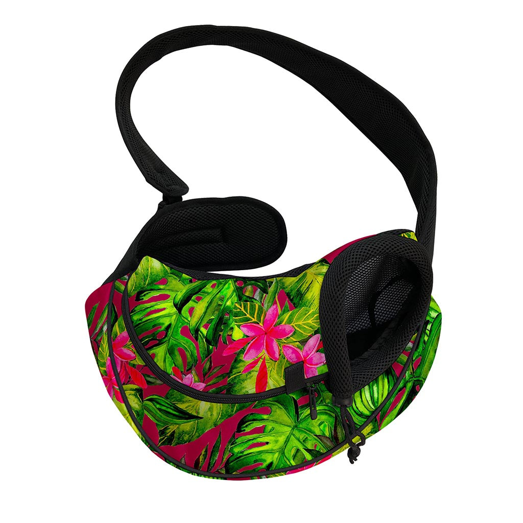Pink Hawaiian Tropical Pattern Print Pet Sling Carrier
