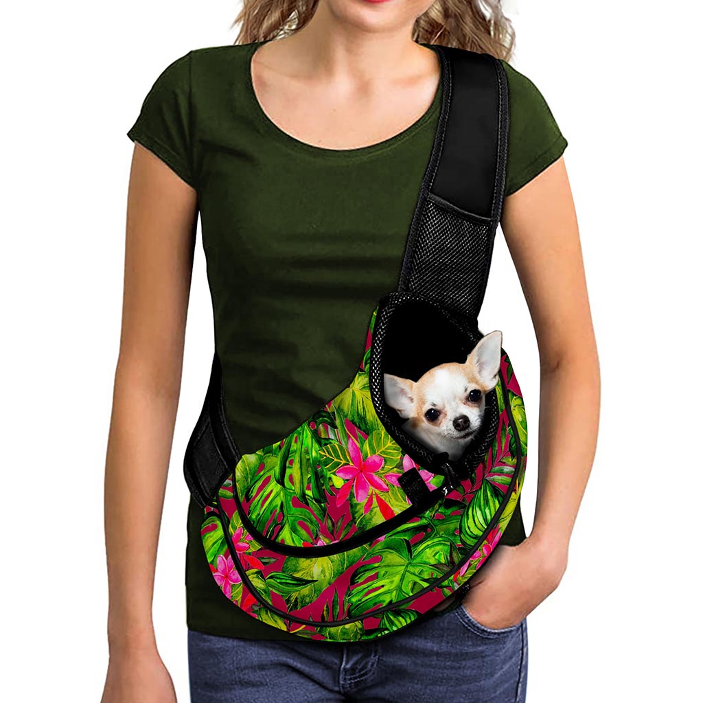 Pink Hawaiian Tropical Pattern Print Pet Sling Carrier