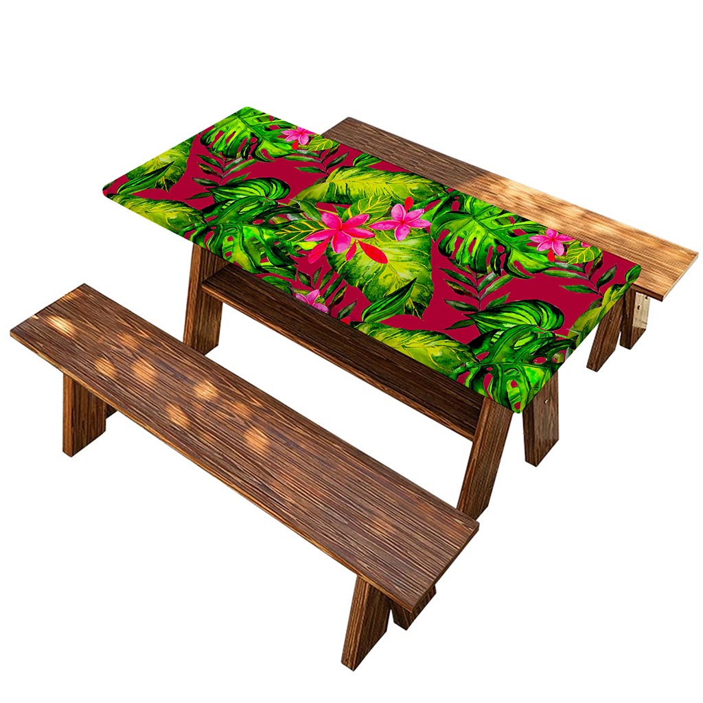 Pink Hawaiian Tropical Pattern Print Picnic Table Cover