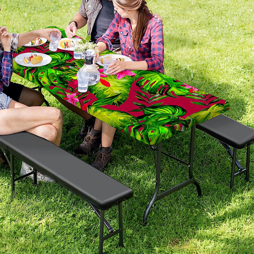 Pink Hawaiian Tropical Pattern Print Picnic Table Cover