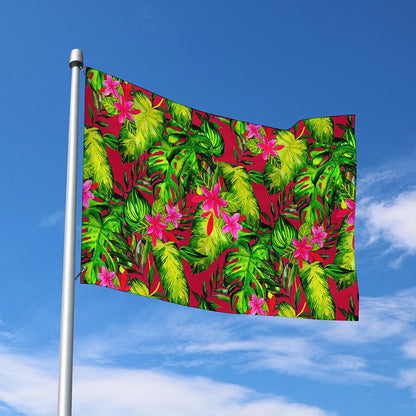 Pink Hawaiian Tropical Pattern Print Polyester Flag
