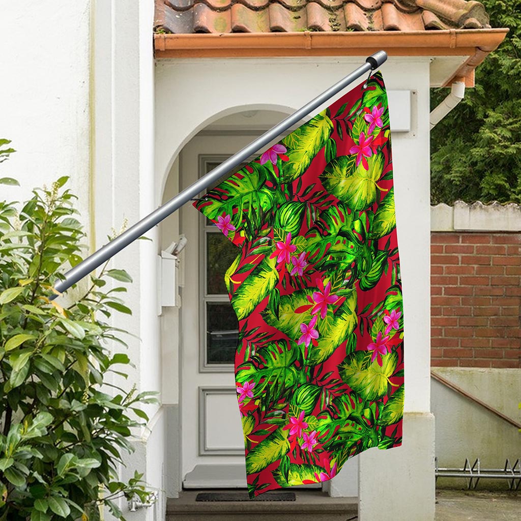 Pink Hawaiian Tropical Pattern Print Polyester Flag