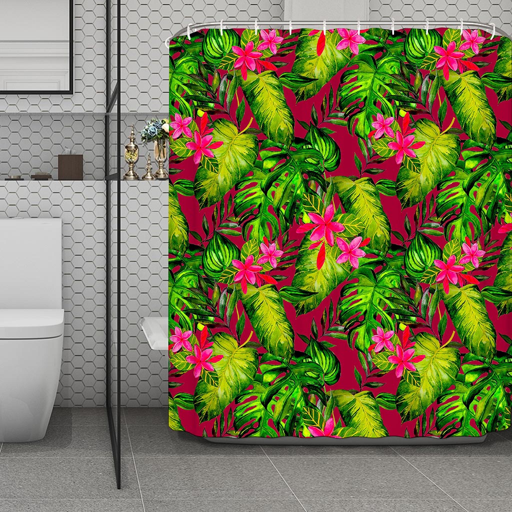 Pink Hawaiian Tropical Pattern Print Polyester Shower Curtain