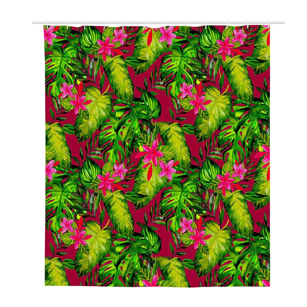 Pink Hawaiian Tropical Pattern Print Polyester Shower Curtain