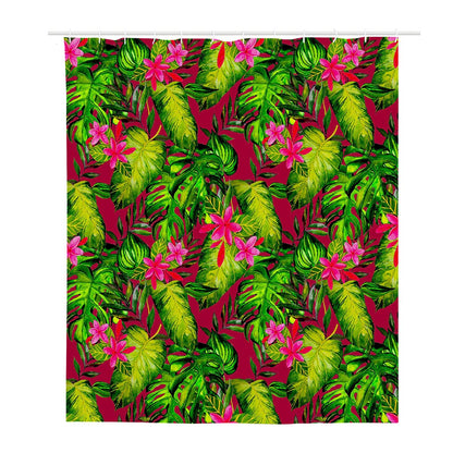 Pink Hawaiian Tropical Pattern Print Polyester Shower Curtain