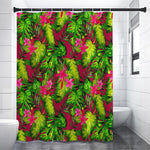 Pink Hawaiian Tropical Pattern Print Premium Shower Curtain