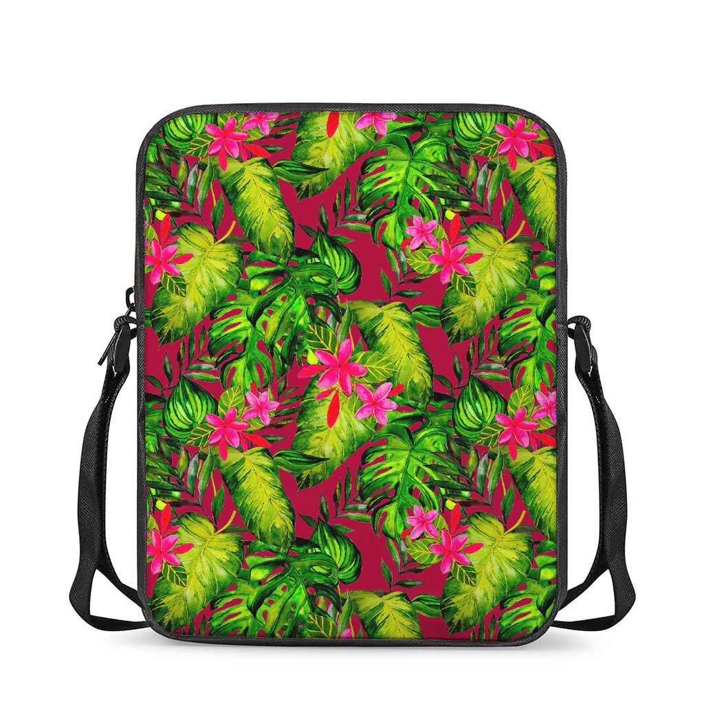 Pink Hawaiian Tropical Pattern Print Rectangular Crossbody Bag