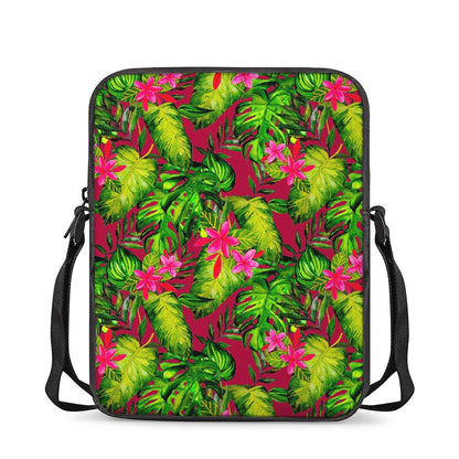 Pink Hawaiian Tropical Pattern Print Rectangular Crossbody Bag