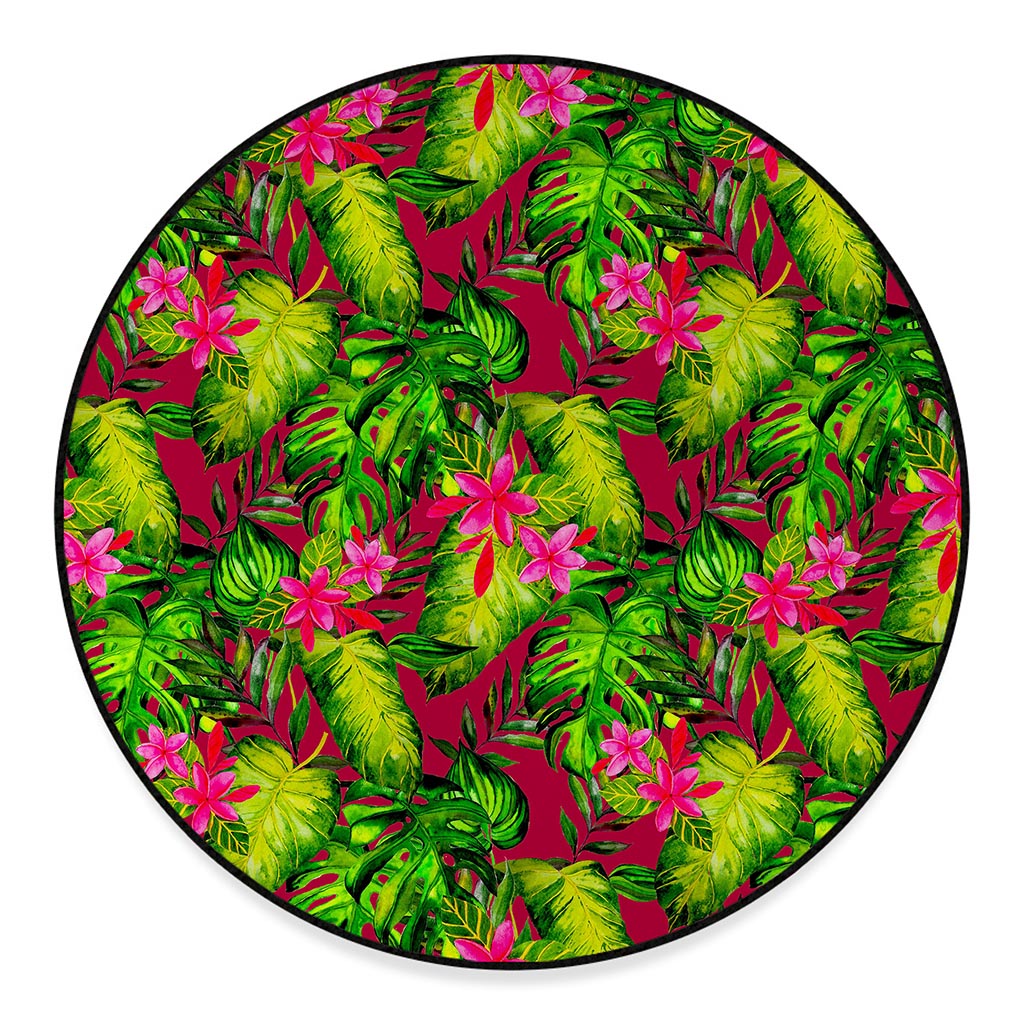 Pink Hawaiian Tropical Pattern Print Round Floor Mat