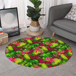 Pink Hawaiian Tropical Pattern Print Round Rug