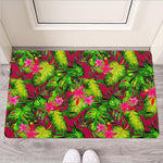 Pink Hawaiian Tropical Pattern Print Rubber Doormat