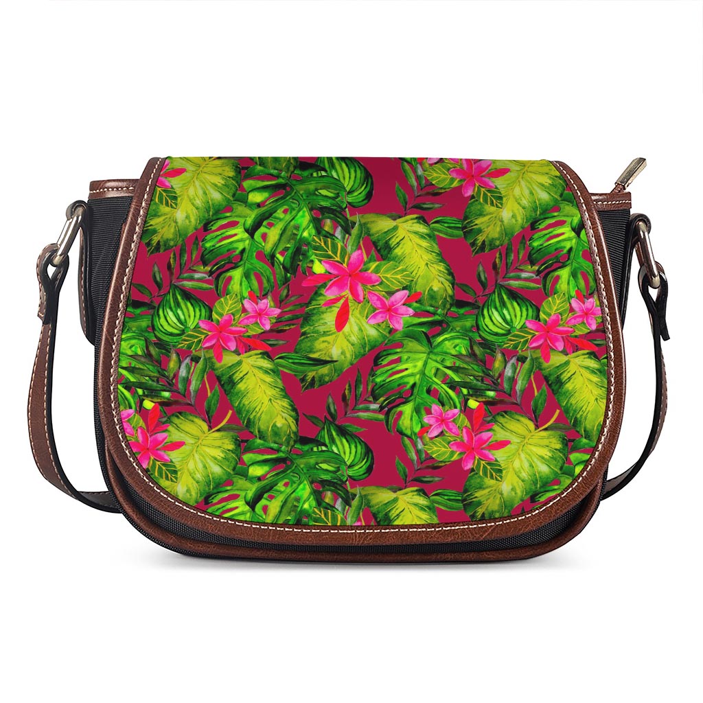Pink Hawaiian Tropical Pattern Print Saddle Bag